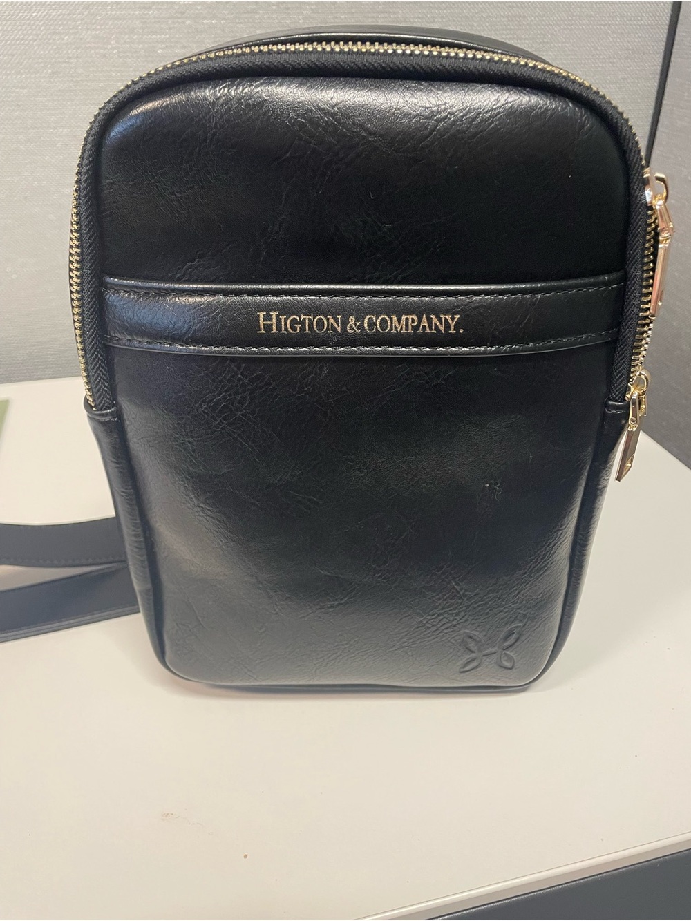 Higton & Company Women’s Black Leather Crossbody Bag with Gold Zip - Picture 7 of 13